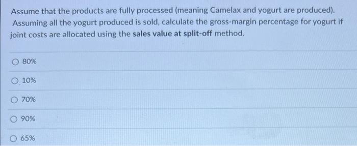 camel milk result. The following information for a typical month is as