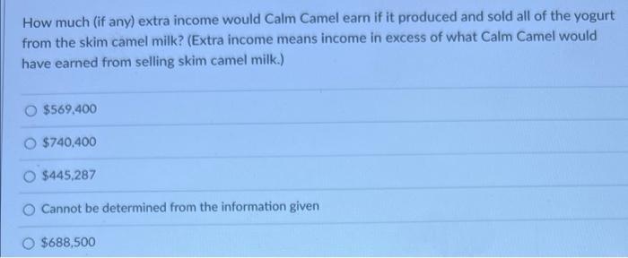 follows: The cost of purchasing the unprocessed camel milk and processing it