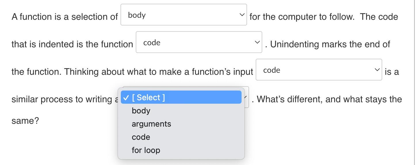  A function is a selection of for the computer to follow.