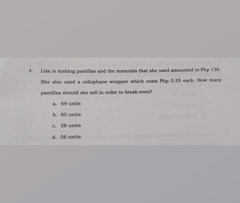  The answer for this is Letter D provide solution 4. Liza