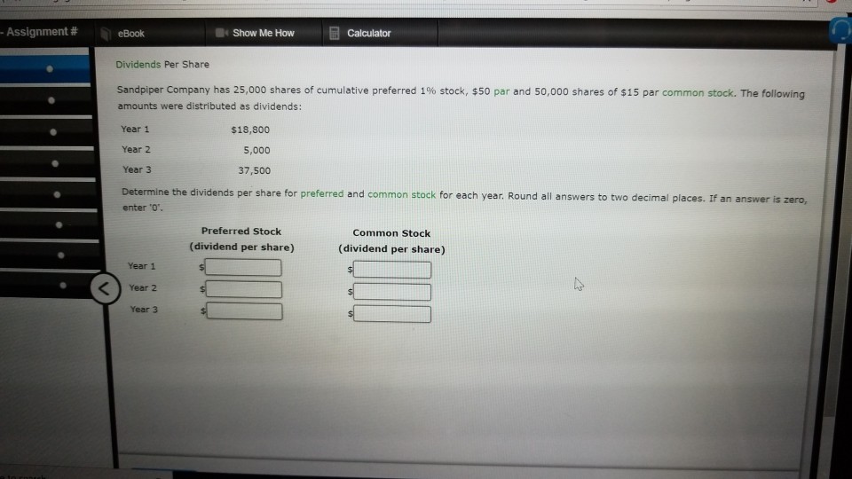 Assignment # eBook Show Me How Calculator Dividends Per Share Sandpiper