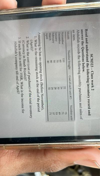  SCM323 - Class work 2 Read and understand the following inventory