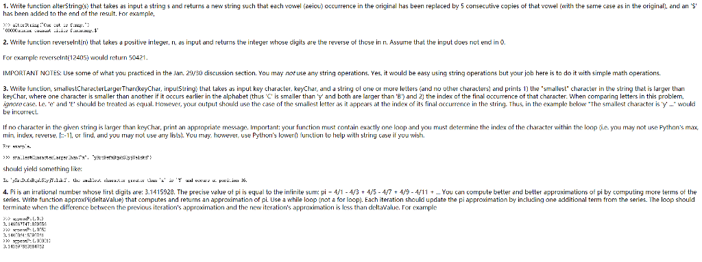  1. Write function alterStringis) that takes as input a string s