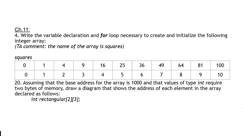Please use C Ch. 11: 4. Write the variable declaration and for
