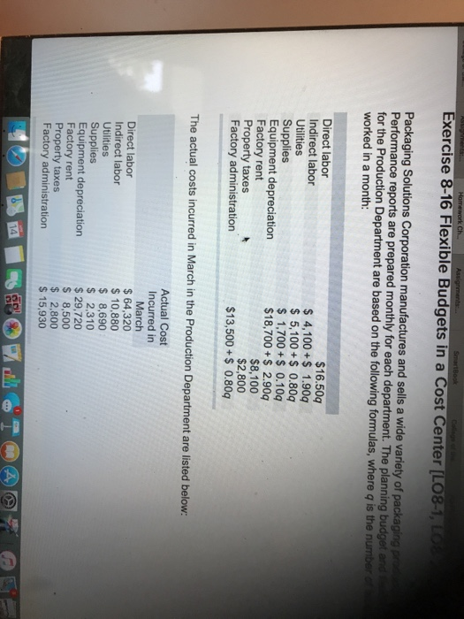  Exercise 8-16 Flexible Budgets in a Cost Center [LO8-1, Packaging Solutions