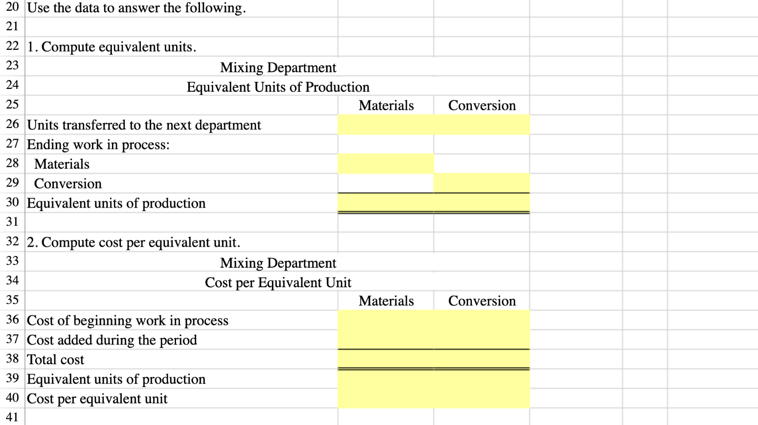 costing and has two departments - mixing and packaging. 2 The following