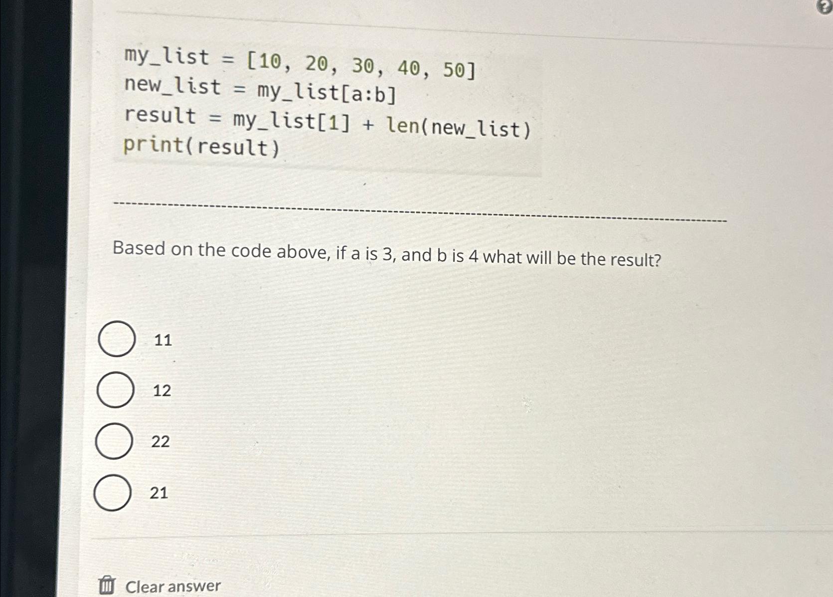 my_list =[10,20,30,40,50] new_list =my-list a:b result = my_list list 