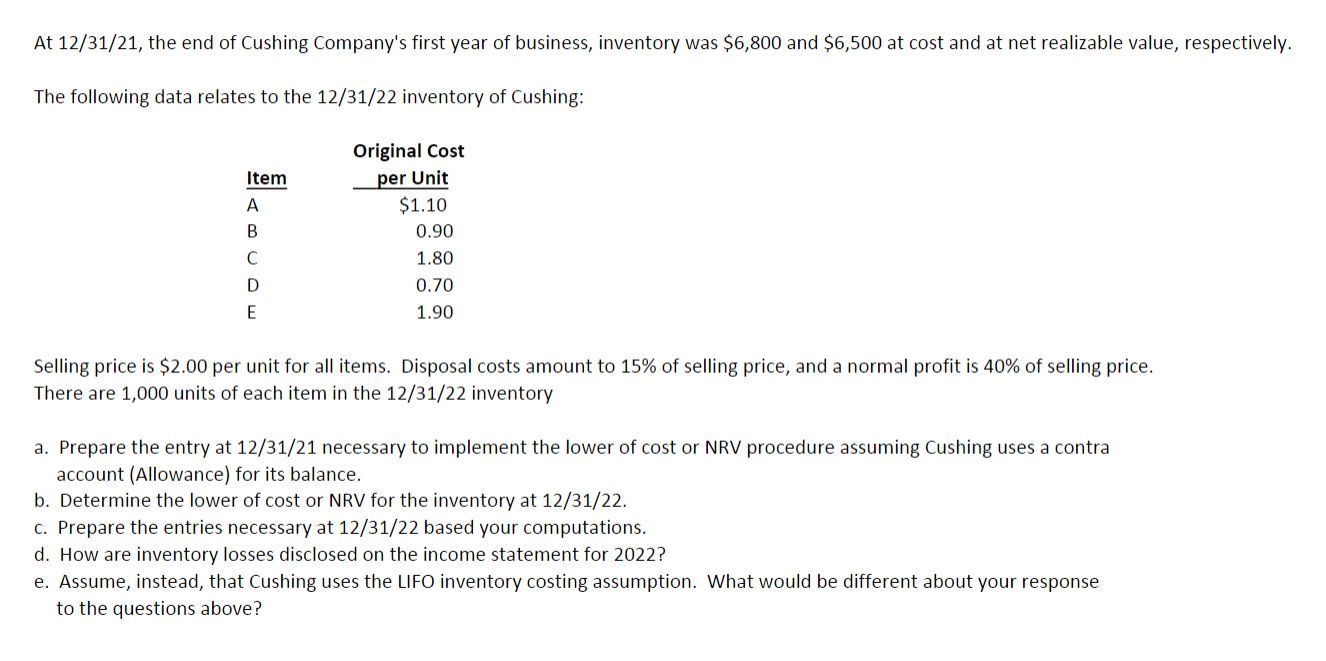 (Answer using excel for thumbs up please) At 12/31/21, the end