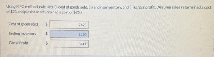 goods sold $ 745 $ 3100 Ending Inventory Gross Proht $ 4