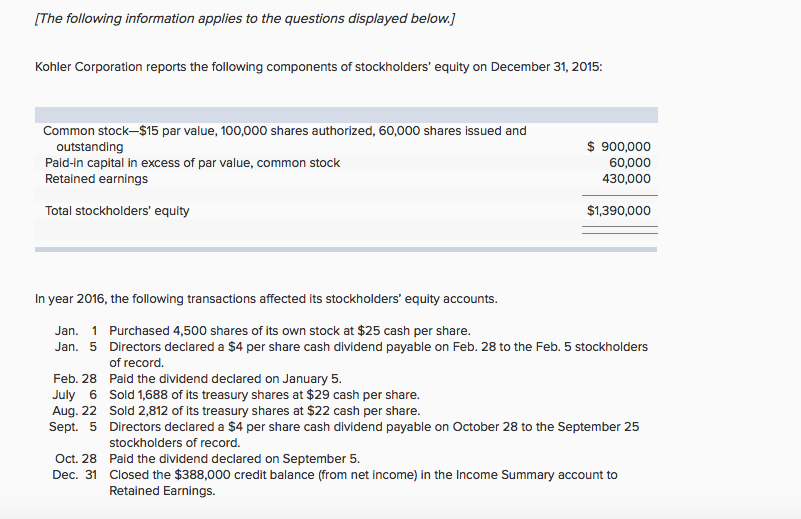  IThe following information applies to the questions displayed below.j Kohler Corporation