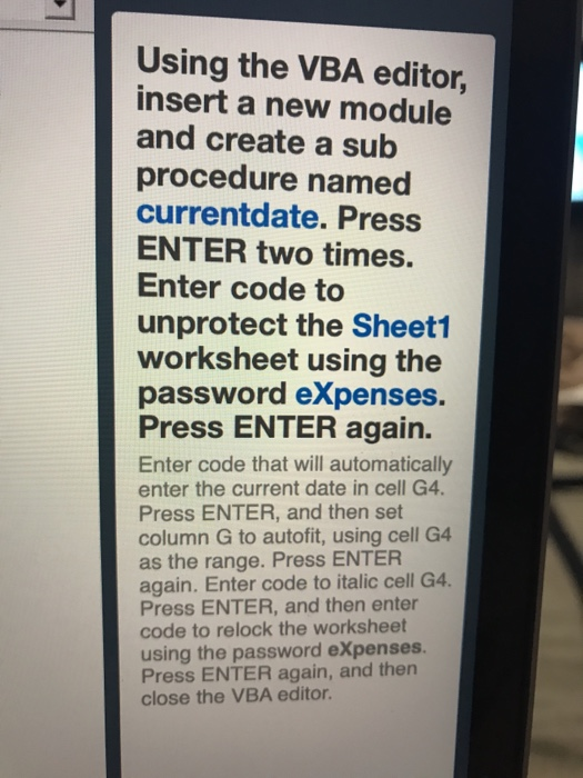  Using the VBA editor insert a new module and create a