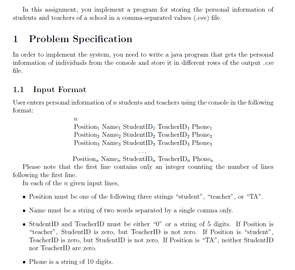  In this assignment, you implement a program for storing the personal