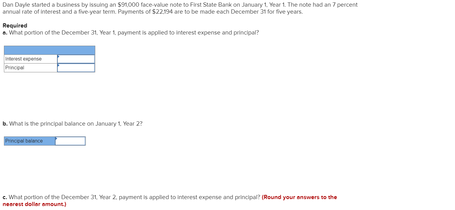 Dan Dayle started a business by issuing an $91,000 face-value note