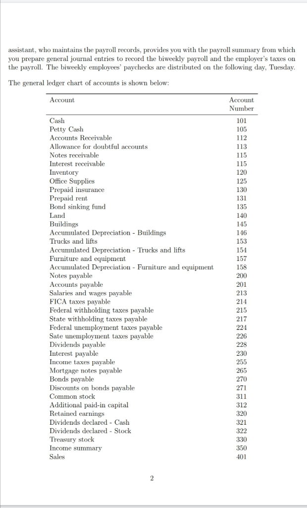 summary from which you prepare general journal entries to record the biweekly