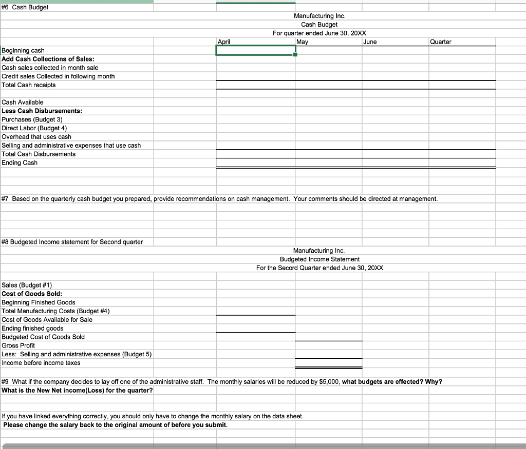 stated below. You need to use cell references in the development of
