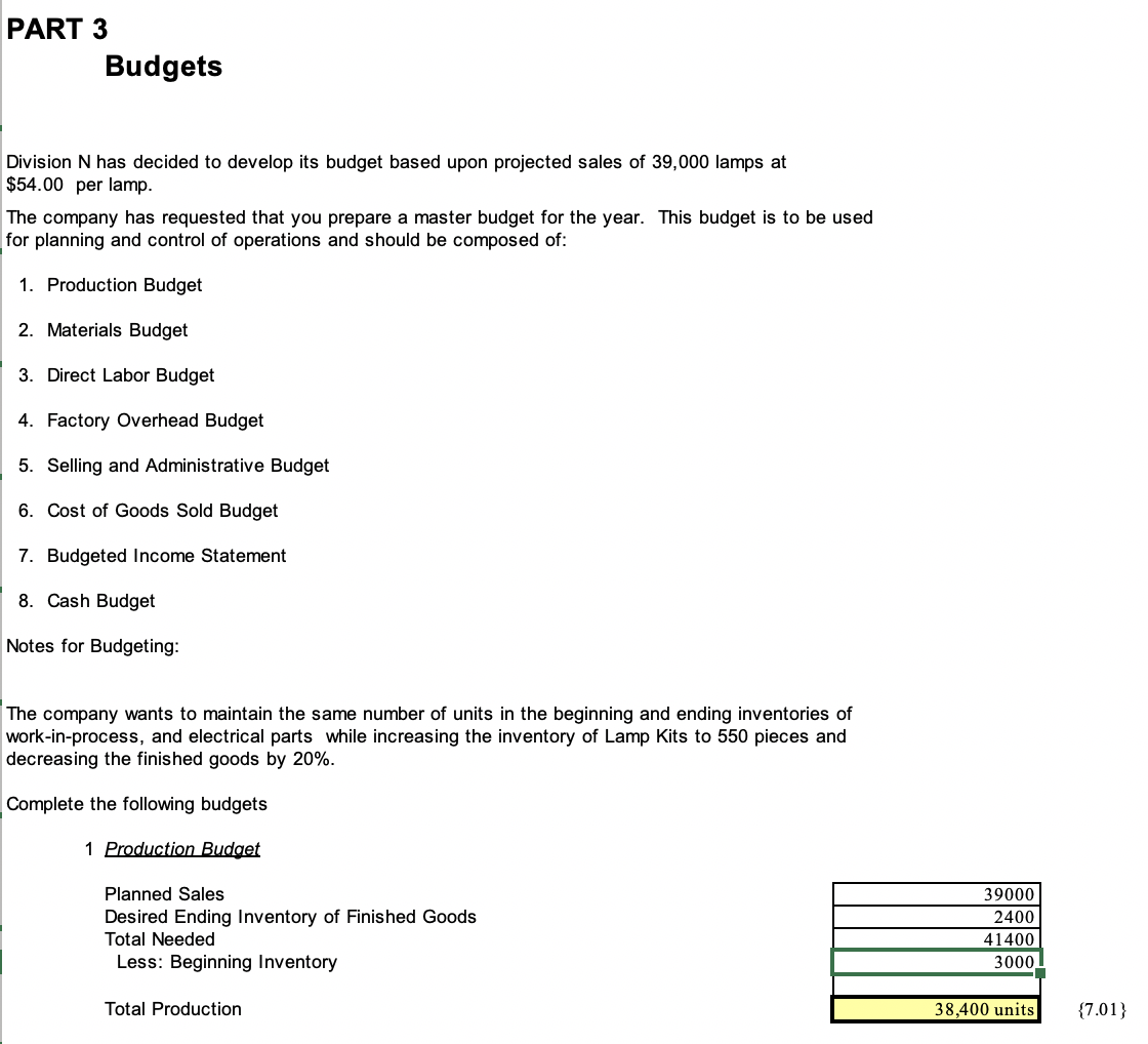 $ Sales 25,000 lamps @ Cost of Goods Sold @ Gross Profit