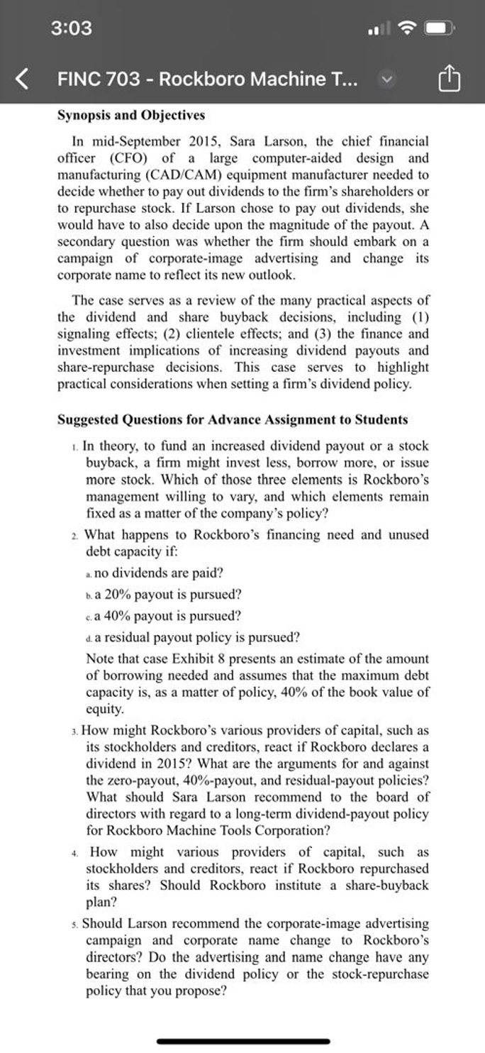  Synopsis and Objectives In mid-September 2015, Sara Larson, the chief financial