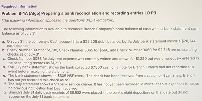 Help me please! Will vote thumbs up! Required information Problem 8-4A (Algo)