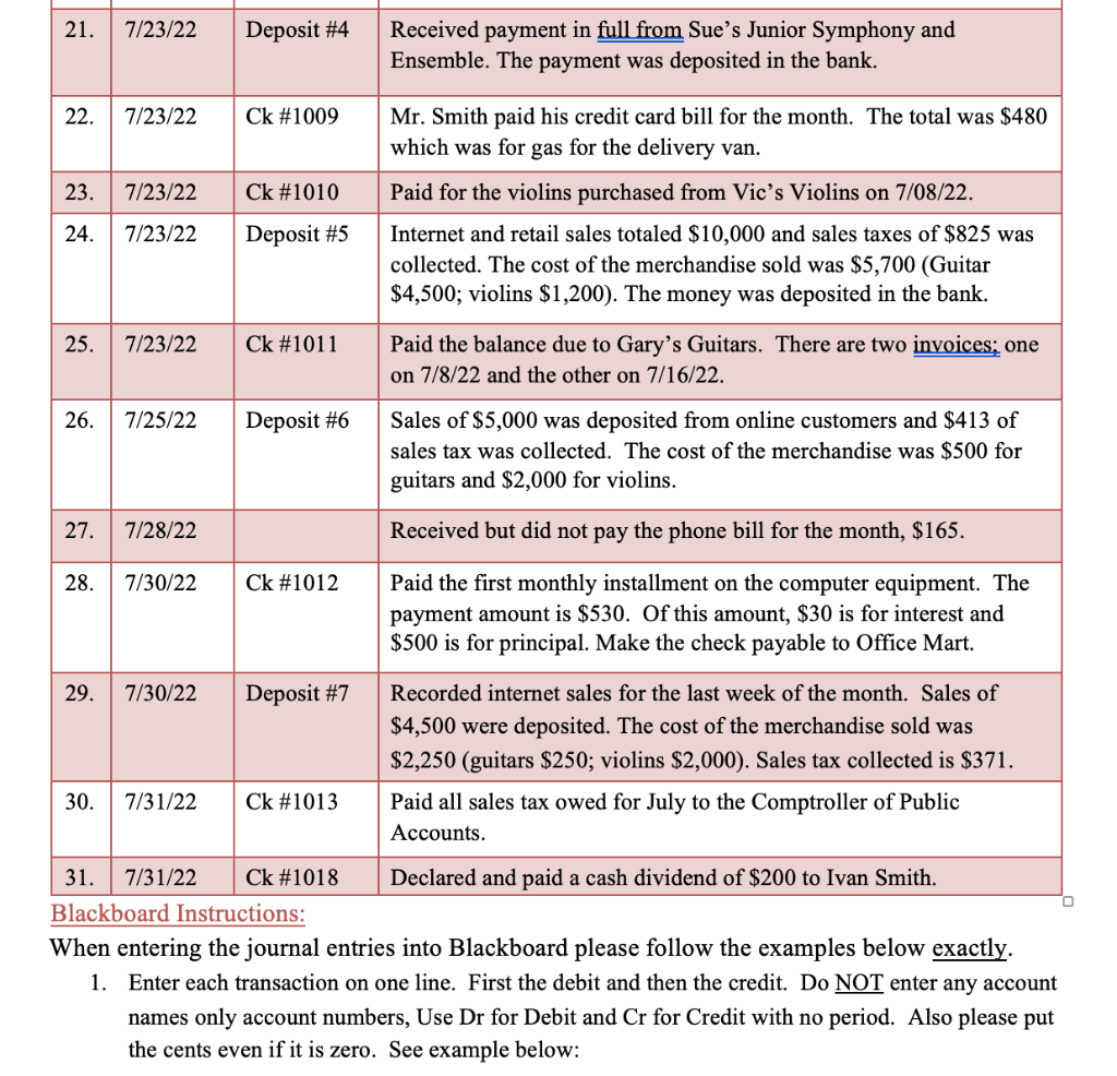 following events. Skip a line between each entry and number the entries