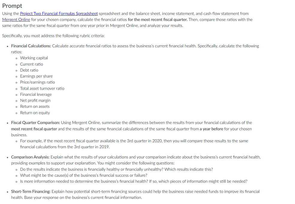  Prompt Using the Project Two Financial Formulas Spreadsheet spreadsheet and the