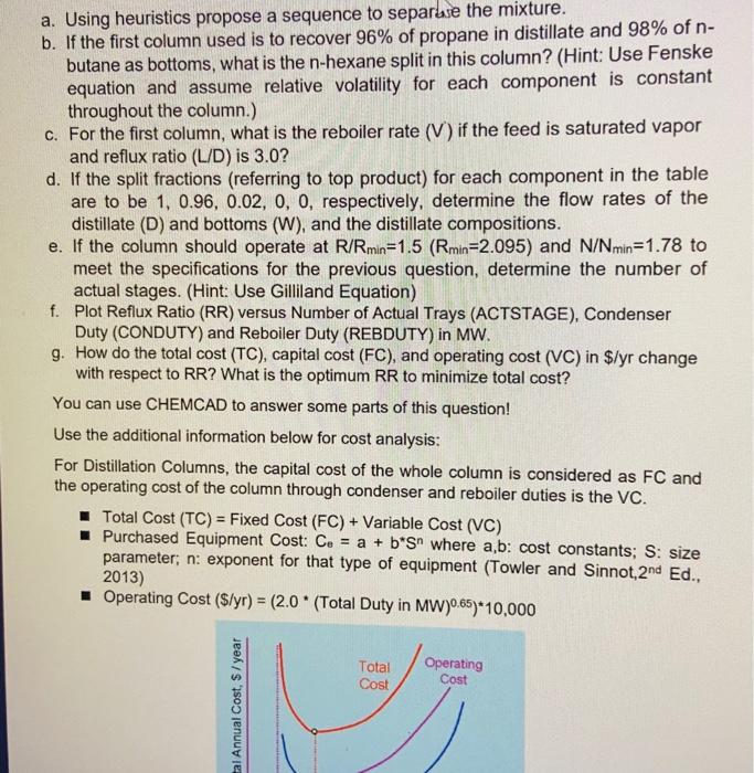 mixture of ethane, propane, n-butane, n-pentane, and n-hexane is to be separated