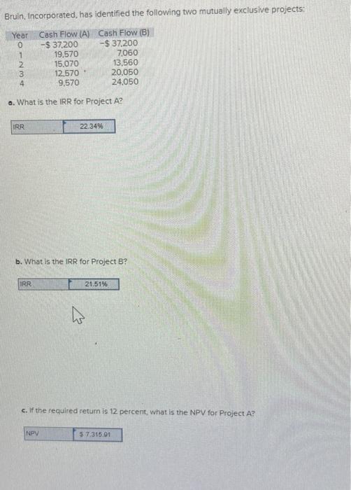  Bruin, Incorporated, has identified the following two mutually exclusive projects: a.