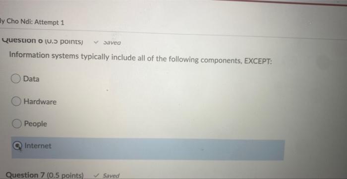  ly Cho Ndi: Attempt 1 Saved Question O (0.5 points) Information