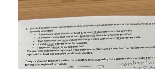  (34 pts.) Consider a user registration module of a web application