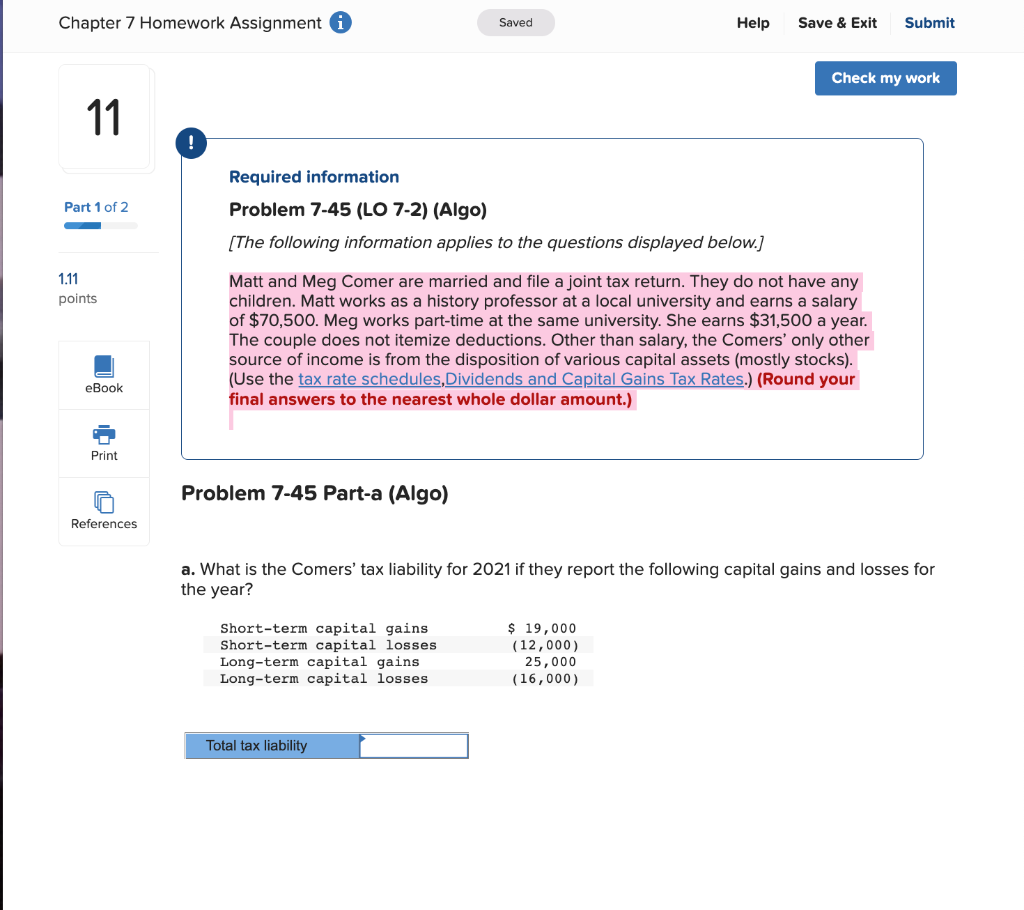  Chapter 7 Homework Assignment i Saved Help Save & Exit Submit