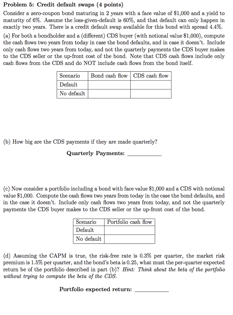 Problem 5: Credit default swaps (4 points) Consider a zero-coupon bond