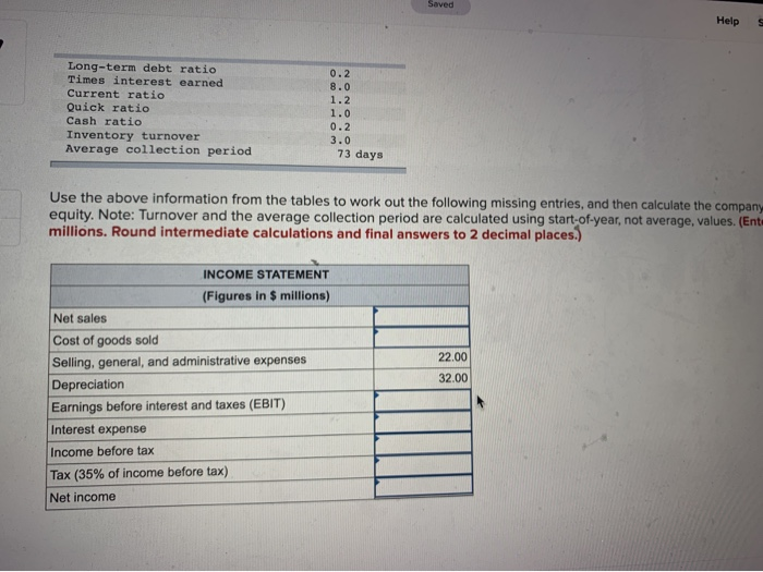 above information from the tables to work out the following missing entries,