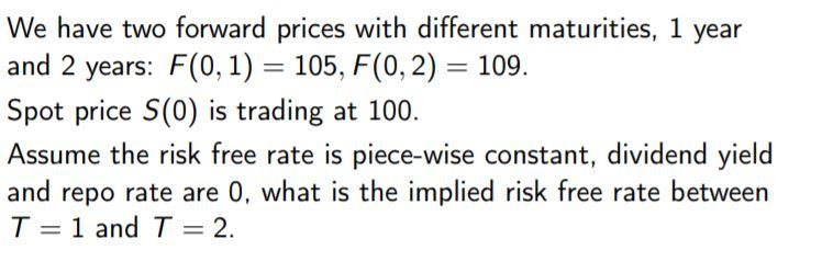  We have two forward prices with different maturities, 1 year and