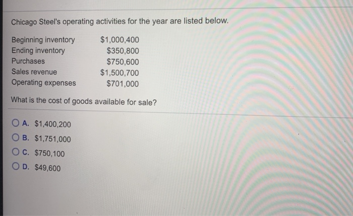  Chicago Steel's operating activities for the year are listed below. $1,000,400
