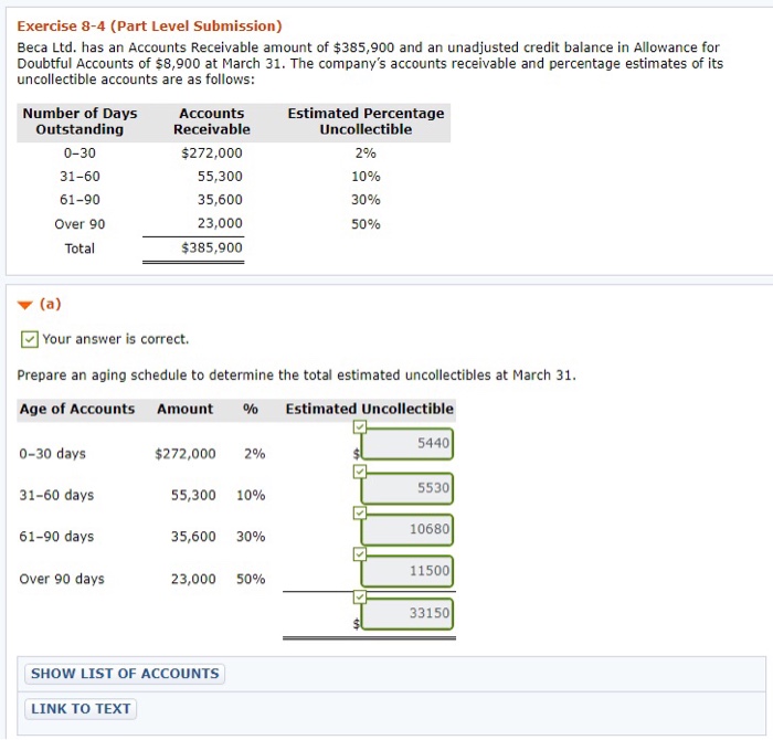  Exercise 8-4 (Part Level Submission) Beca Ltd. has an Accounts Receivable