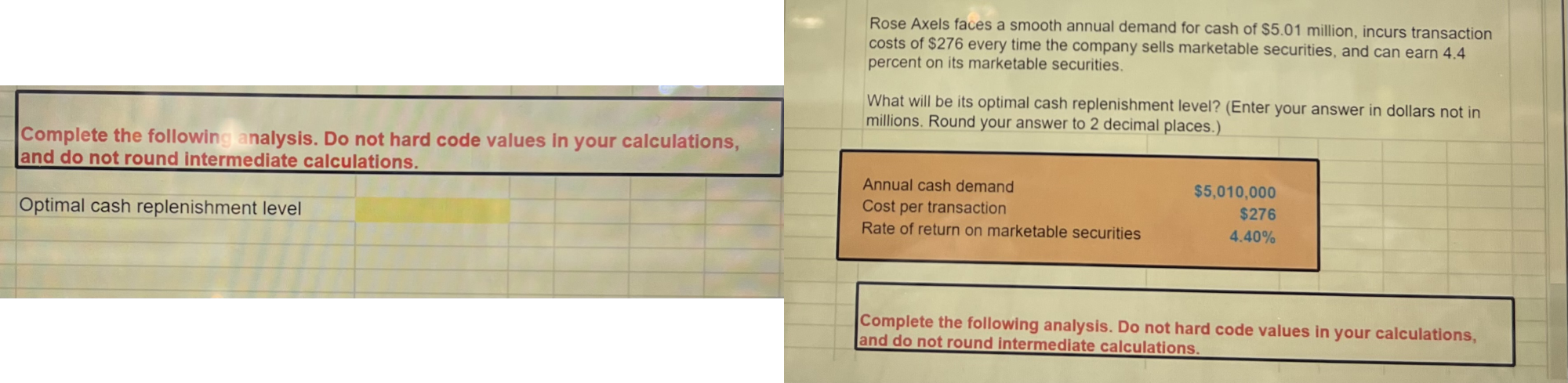 I need solution with the formula on excel. Rose Axels faces