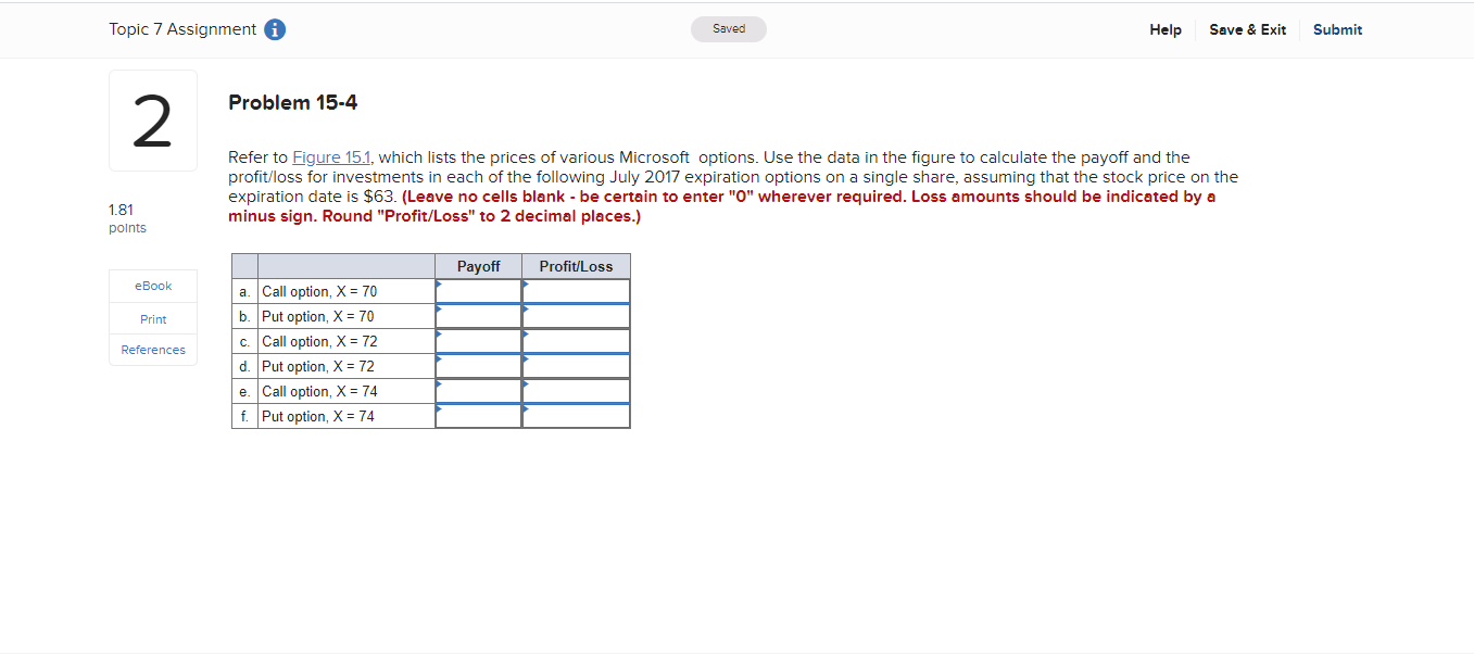 =$71.75} \\ \hline Expiration & Strike & Call & Put \\ \hline