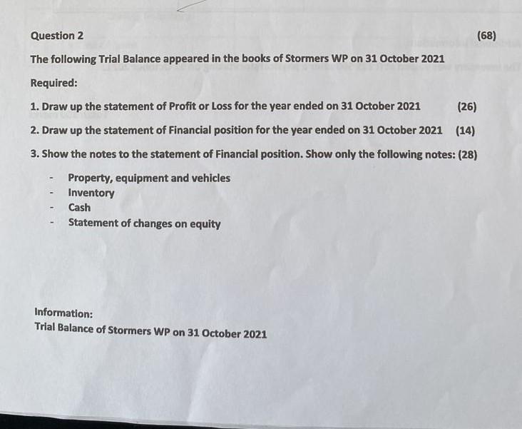 ANSWER QUESTION 3 ONLY Answer sheet Question 2 (68) The following
