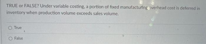 True False FMM Company provides the following manufacturing cost data for its