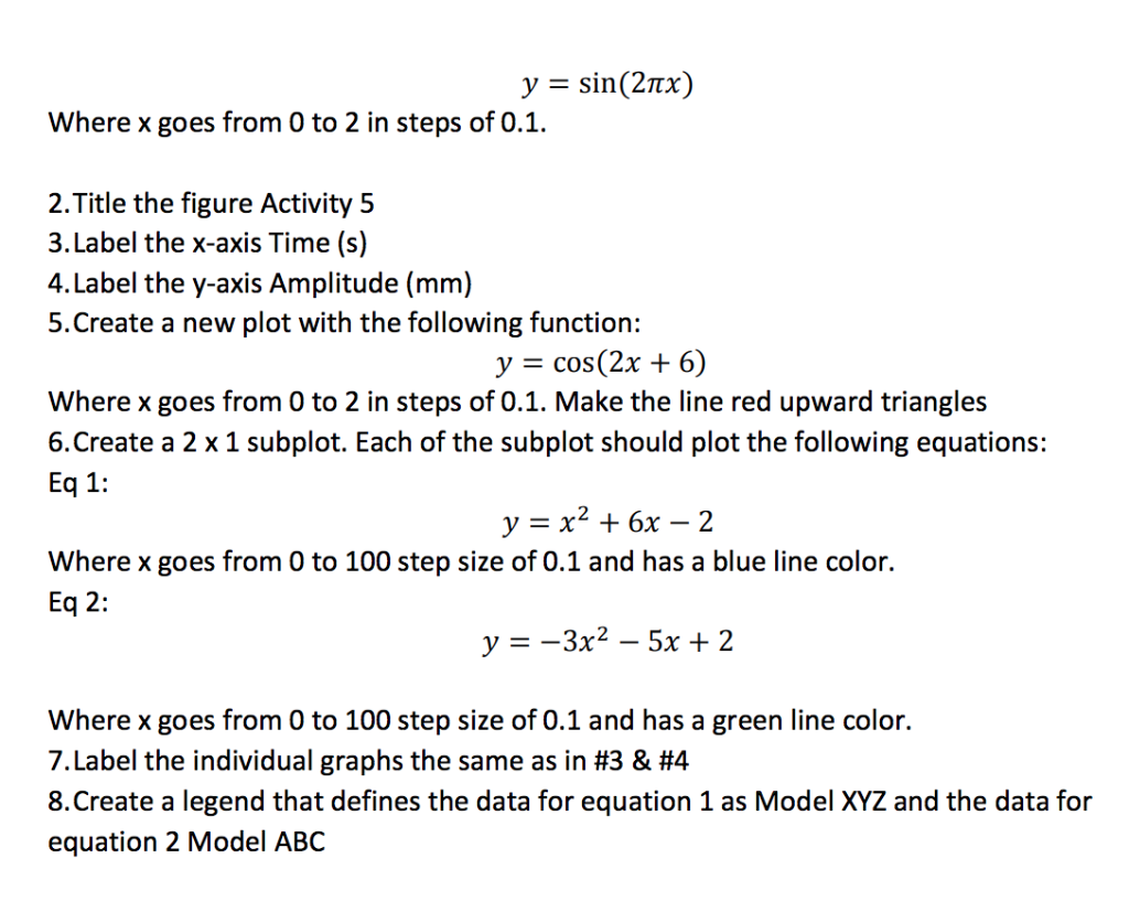 the following function: PAGE 8 y = sin(2) Where x goes from