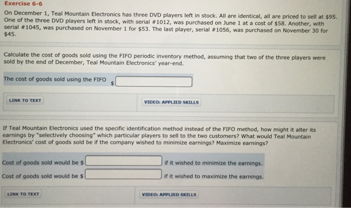  On December 1, Teal Mountain Electronics has three DVD players left