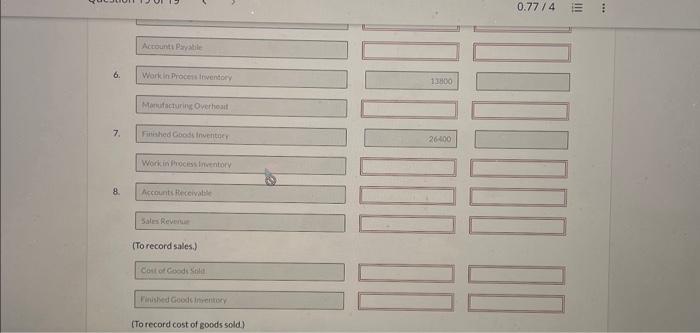 Job No. 12. 5. Incurred manufacturing overhead on account $15,240. 6. Applied