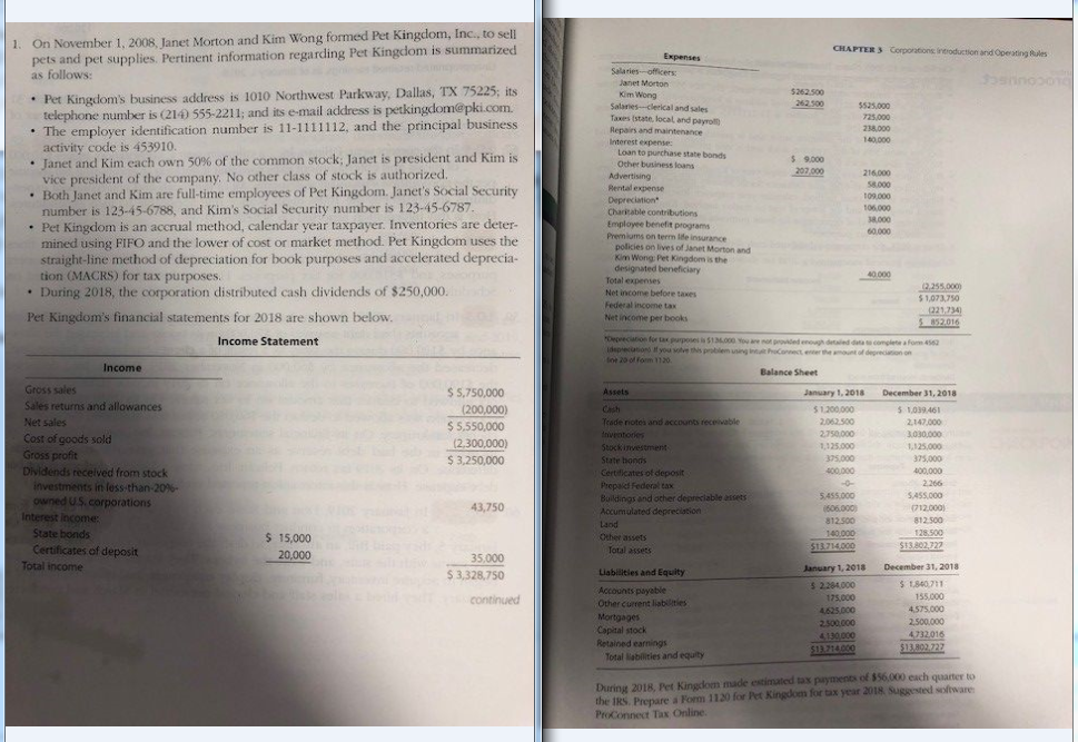 The question is on the bottom right. "Prepare a form 1120