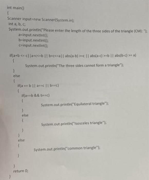  Consider the following program, and judge whether the three integer side
