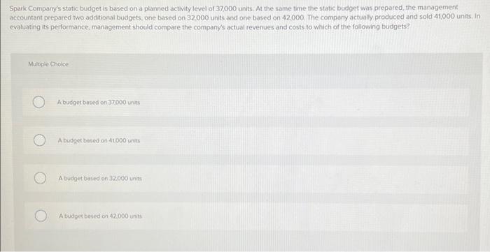  Sparkcompany's static budget is based on a planned activity level of