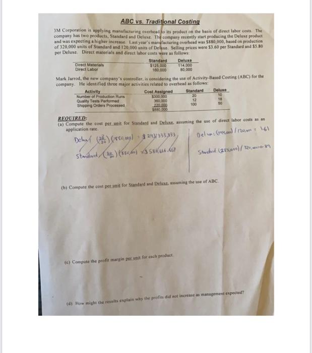 Can you answer questions C & D in ABC vs. Traditional Costing