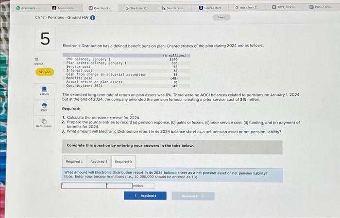 record (a) pension expense, (b) gains or losses, (c) prior service cost,