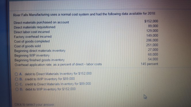  River Falls Manufacturing uses a normal cost system and had the