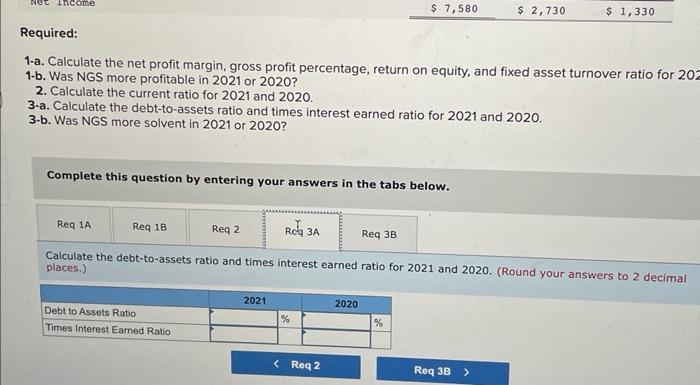 compares its financial statements. 1-a. Calculate the net profit margin, gross profit