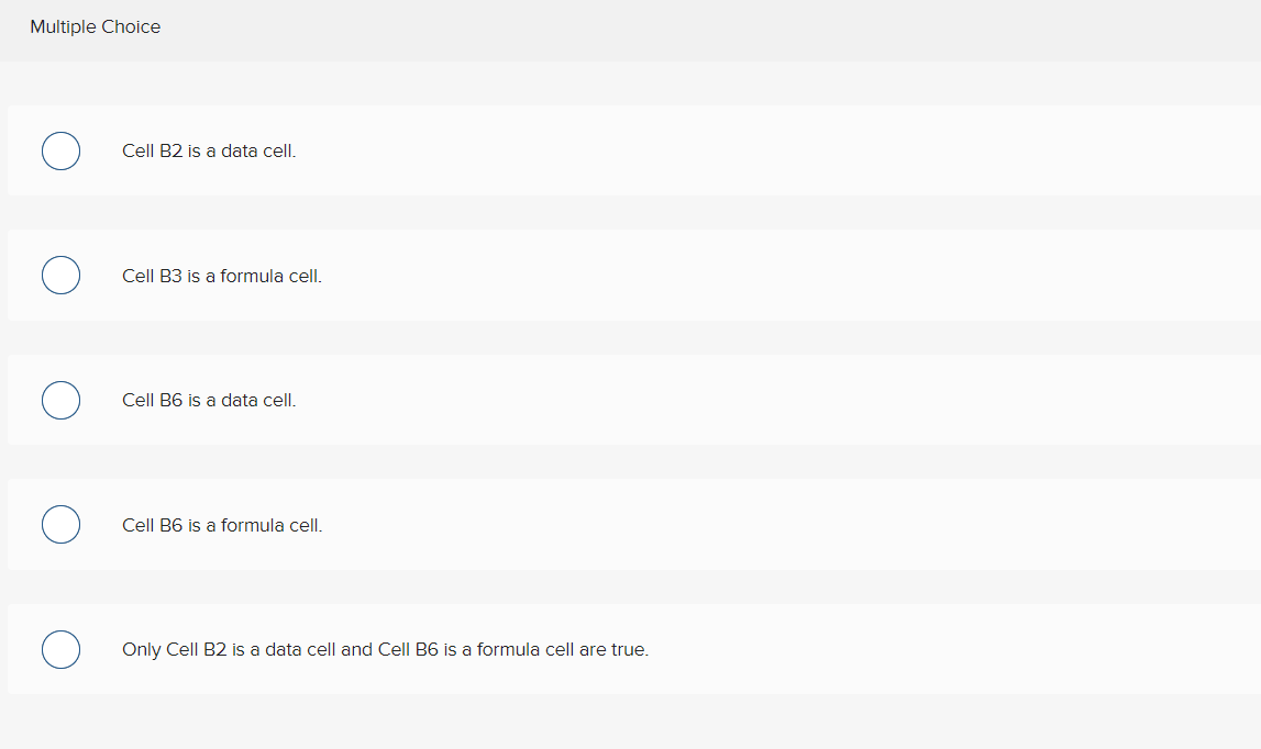 the spreadsheet shown below. Which of the following is TRUE? B A