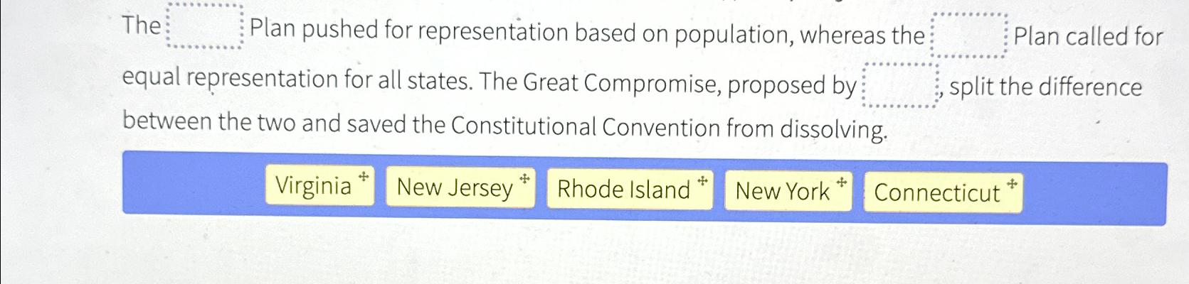  The Plan pushed for representation based on population, whereas the Plan